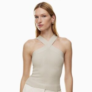 Aritzia Babaton Sculpt Knit Criss Cross Tank Matte Pearl